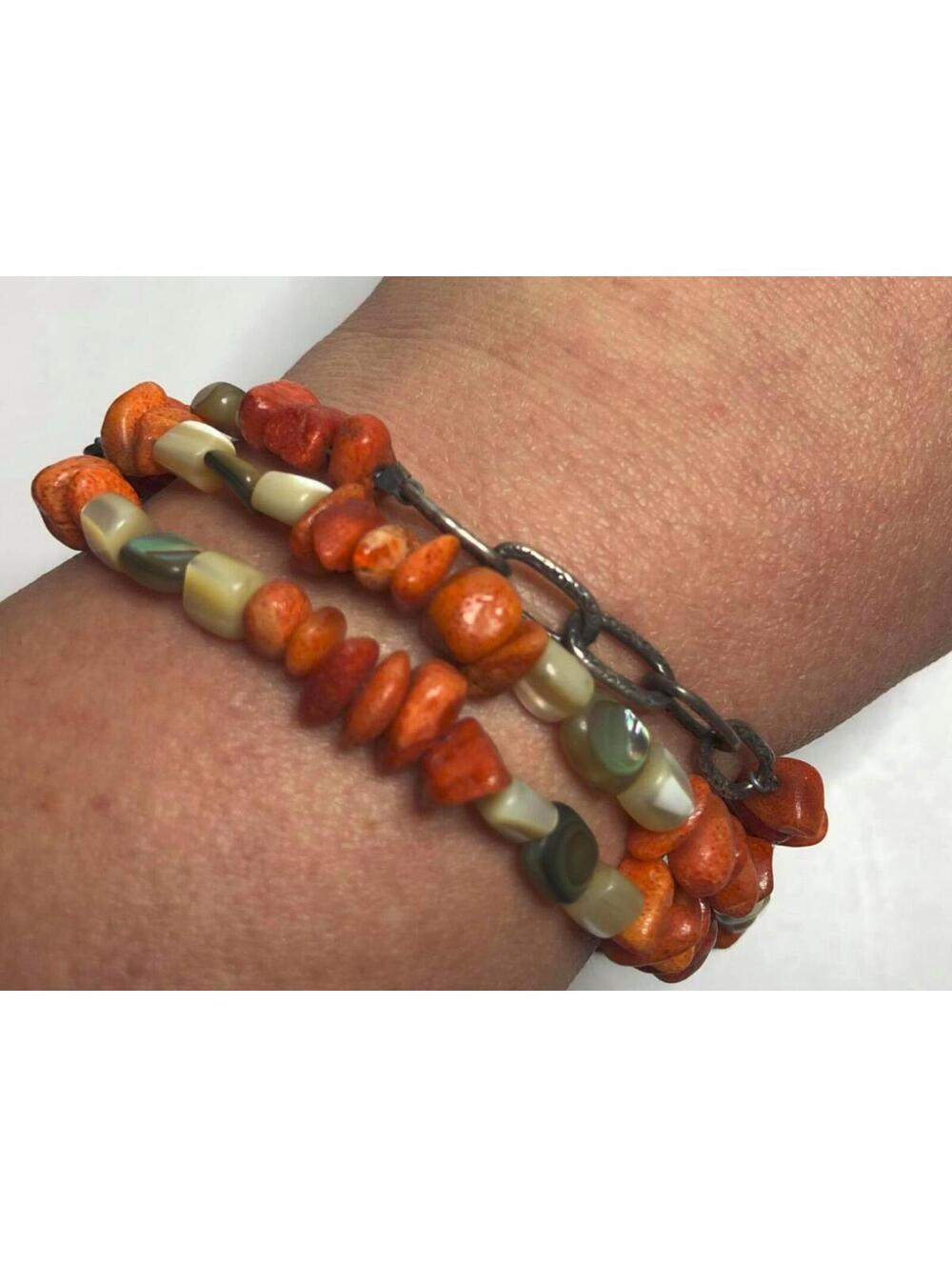 1648 Silpada Retired Sterling Silver Coral Abalone MOP Bracelet B1314 RARE 31.8g